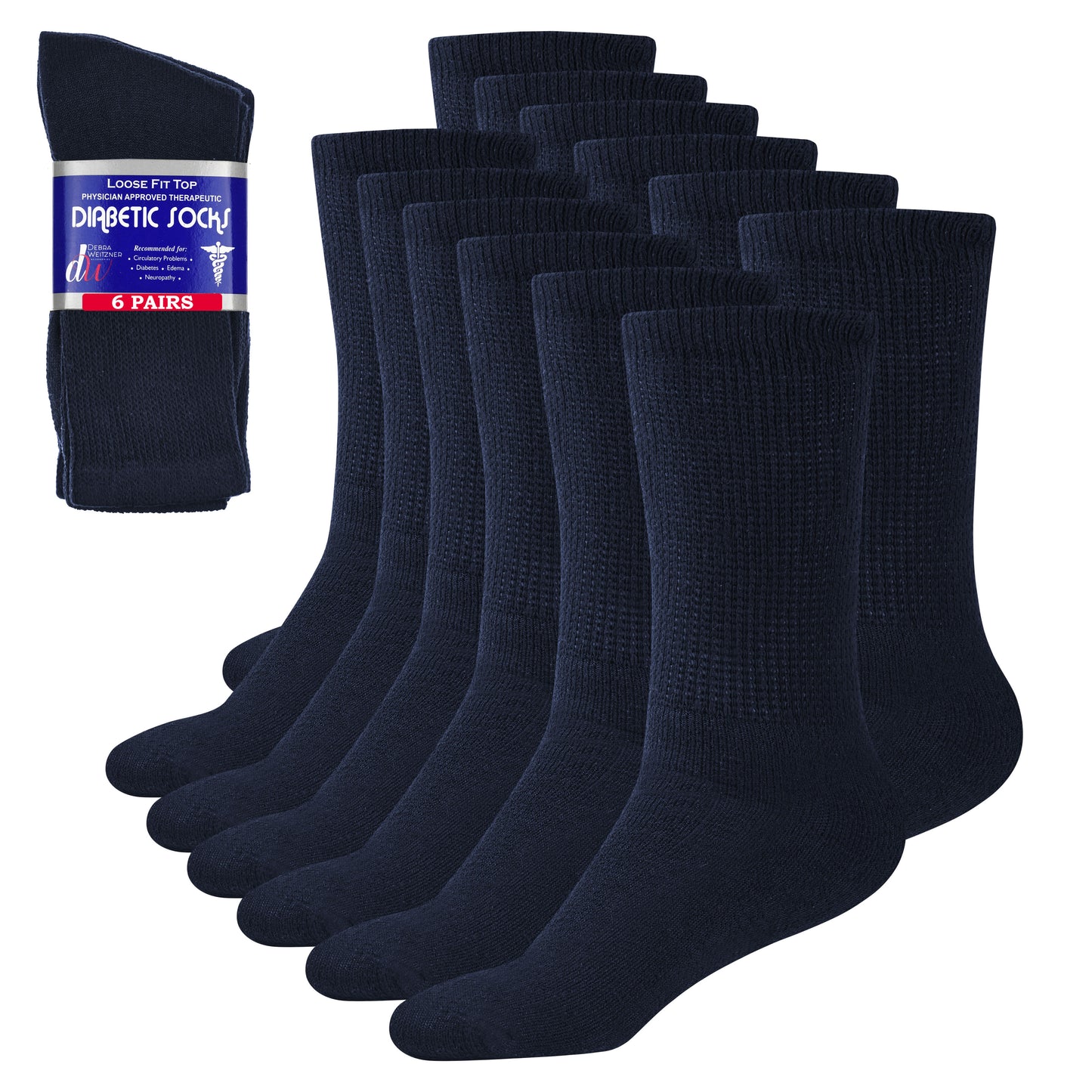Diabetic Crew Socks for Men and Women Non Binding- 6 Pairs